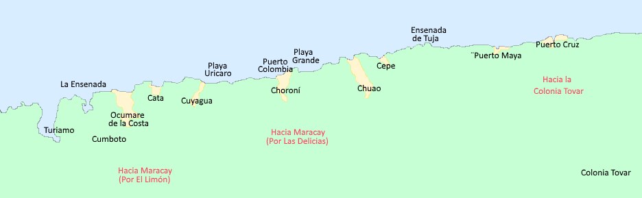 Mapa de las costas de Aragua