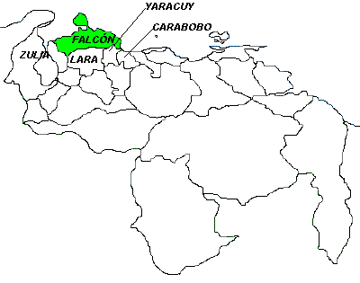 Ubicación geográfica de Falcón en Venezuela